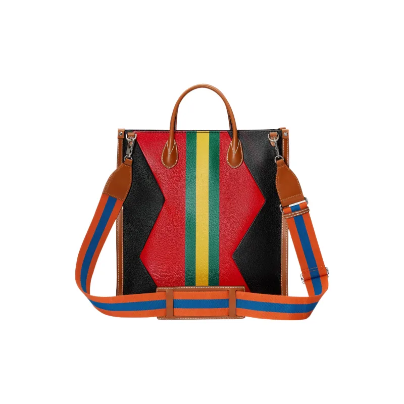 GUCCI Leather Tote Bag Shopping Bag Shoulder Bag Crossbody Bag Handbag Medium Size Men's Black/Red-3