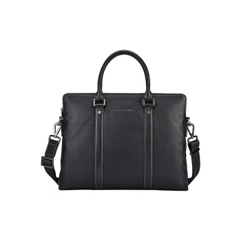 Hush Puppies Top Grain Cow Leather Portable Briefcase Tubas Men's Black