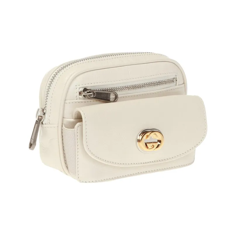 GUCCI Calfskin One Shoulder Crossbody Bag Sling Bag Fanny Pack Mini Unisex White-1