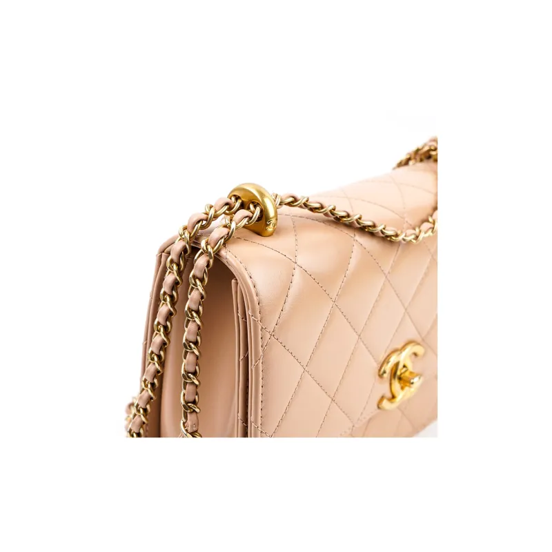 CHANEL Calfskin Pochette Handbag, Shoulder Bag, Crossbody Bag Trumpets Women's Nude Milk Tea-4