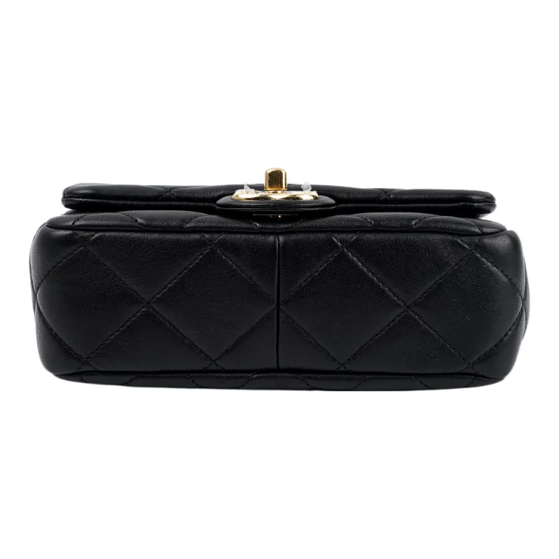 CHANEL 23C Early Spring Sheepskin Shoulder Bag, Crossbody Bag, Handbag Mini Women's Black-3