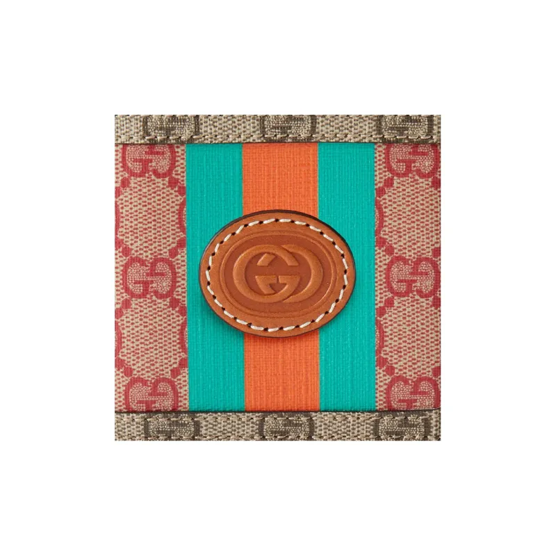 GUCCI 2024 Chinese New Year Series Superme Canvas With Leather Card Holder, Wallet Men's Brown/Pink-5
