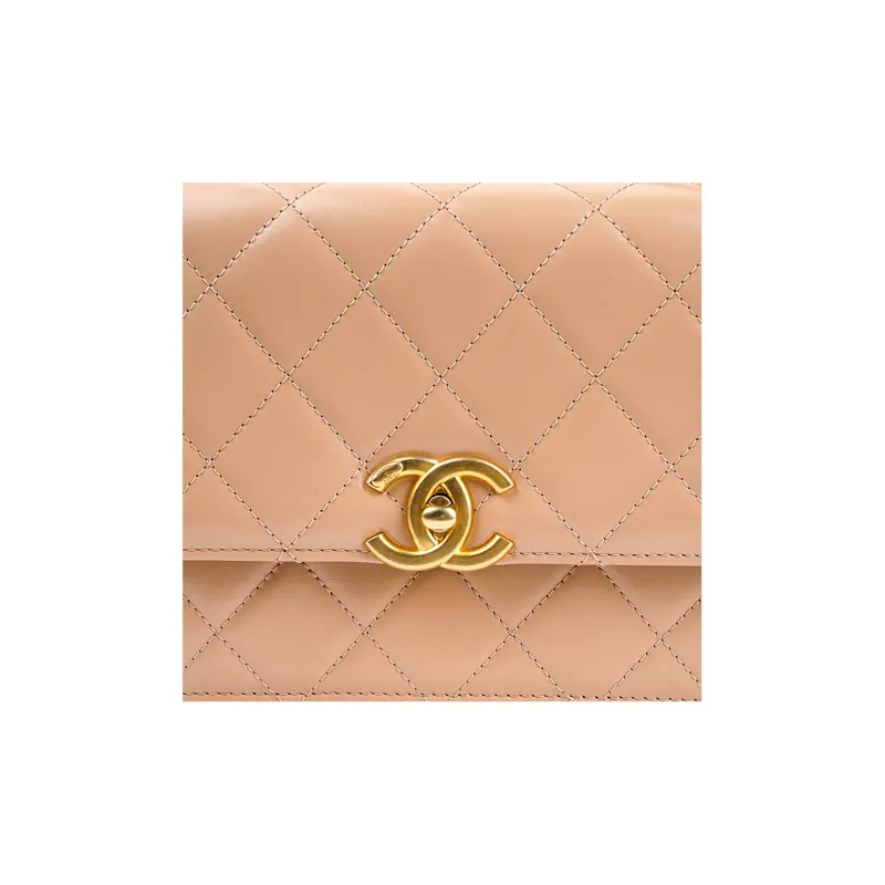 CHANEL Calfskin Pochette Handbag, Shoulder Bag, Crossbody Bag Trumpets Women's Nude Milk Tea-5