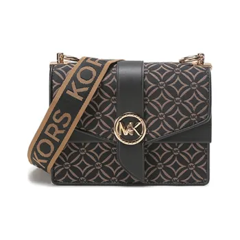 MICHAEL KORS Greenwich Cow Leather Crossbody Bag, Envelope Bag, Shoulder Bag Trumpets Women's Black Brown