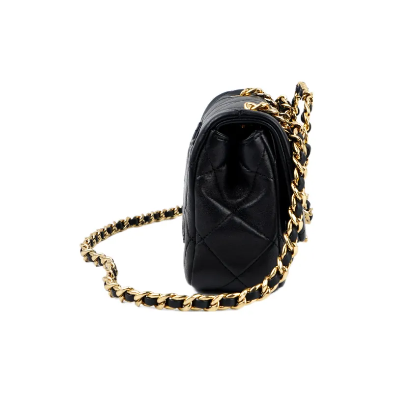 CHANEL 23C Early Spring Sheepskin Shoulder Bag, Crossbody Bag, Handbag Mini Women's Black-1