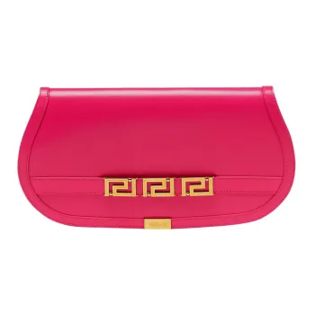 VERSACE Greca Goddess Cow Leather Saddle Bag Clutch Women's Pink