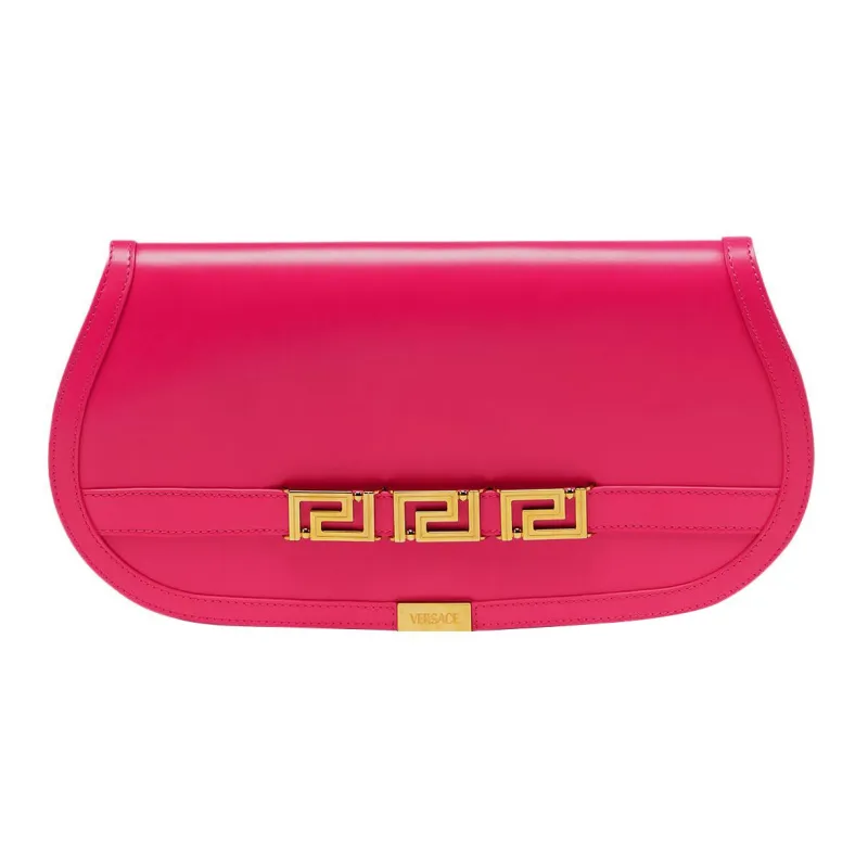 VERSACE Greca Goddess Cow Leather Saddle Bag Clutch Women's Pink-0