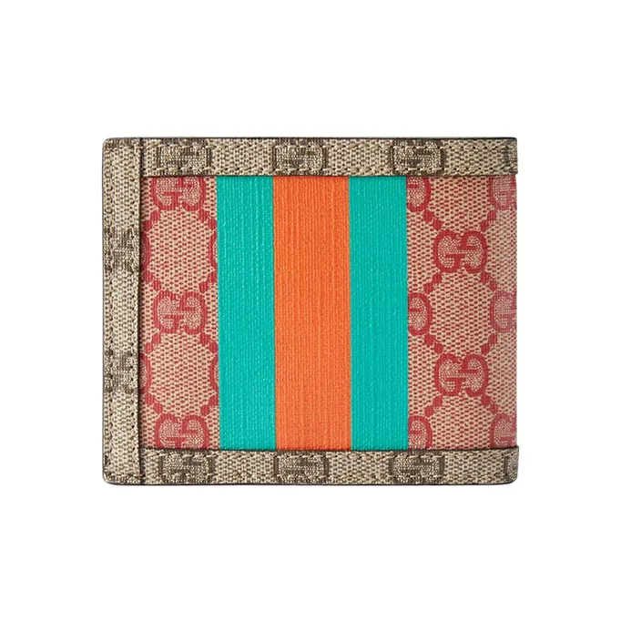 GUCCI 2024 Chinese New Year Series Superme Canvas With Leather Card Holder, Wallet Men's Brown/Pink-2