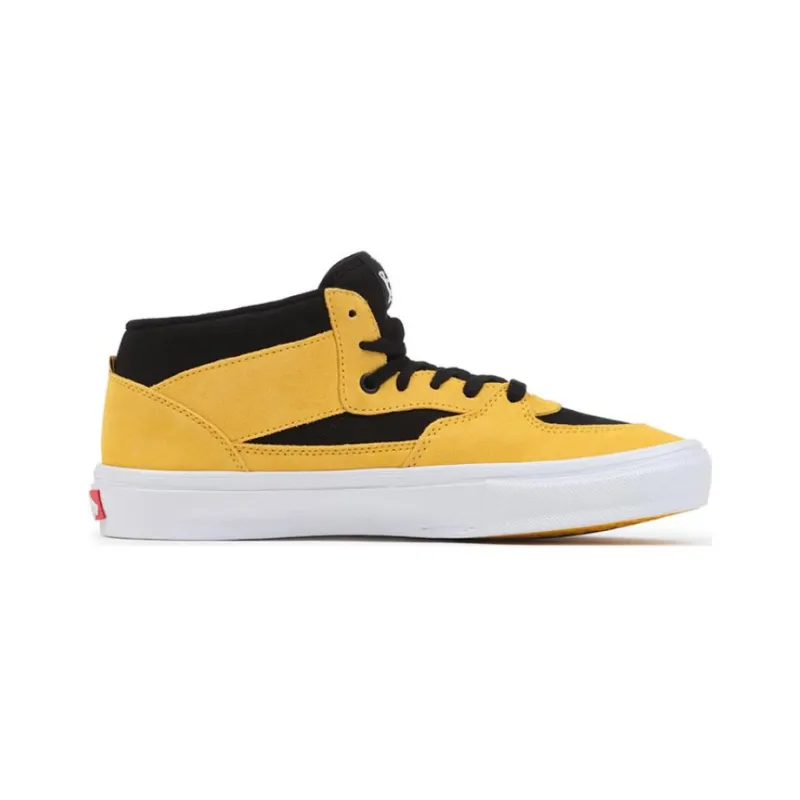 Vans Half Cab '92 Anti Slip Wear Resistant Mid Top Skateboard Shoes Unisex Brown Yellow-1