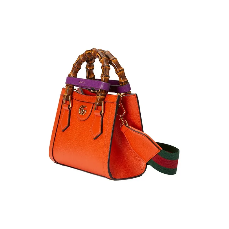 GUCCI Diana Leather Tote Bag Shopping Bag Shoulder Bag Handbag Mini Women's Orange-3