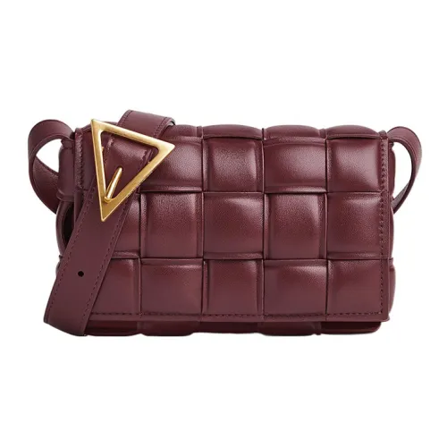 Bottega Veneta Padded Cassette Lambskin Shoulder Bag Crossbody Bag Small Size Women's Barolo Red