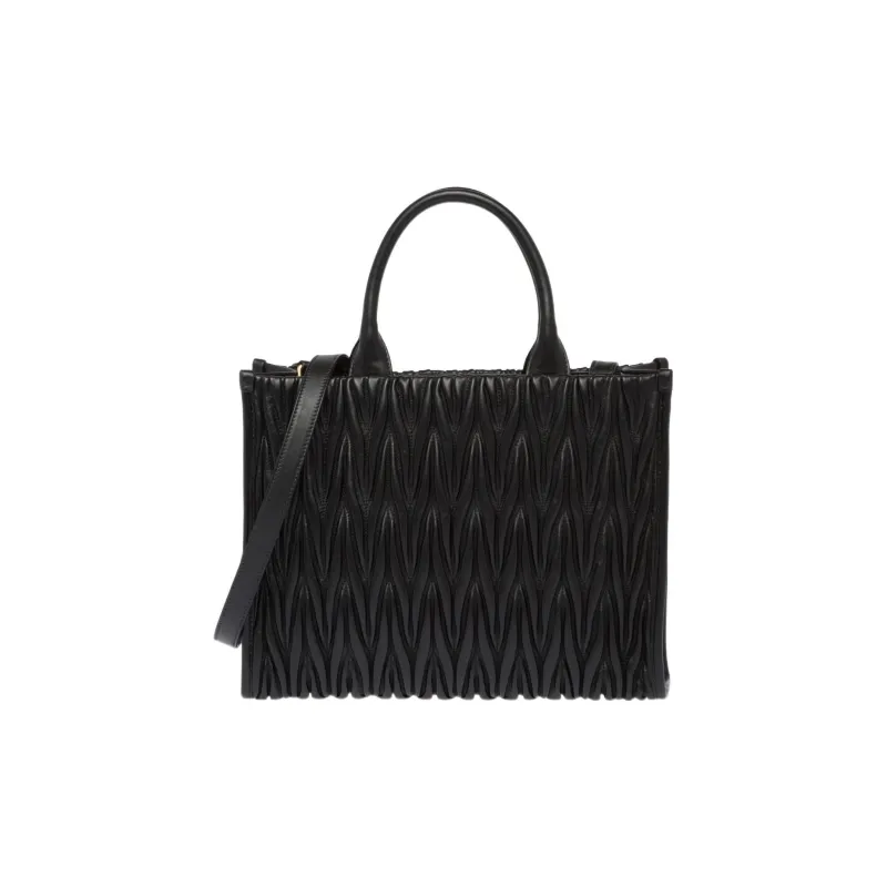MIU MIU Matelassé Leather Patchwork With Sheepskin Tote Bag Shopping Bag Handbag Women's Black-2