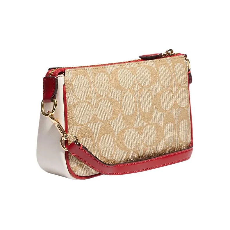 COACH Nolita Canvas With Leather Mahjong Bag Portable Clutch Small Size Women's Khaki & Pink-1