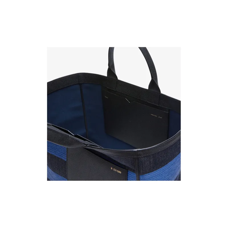 Valextra Denim With Raffia And Calfskin Tote Bag, Shopping Bag, Handbag Tubas Men's Black/Blue-4