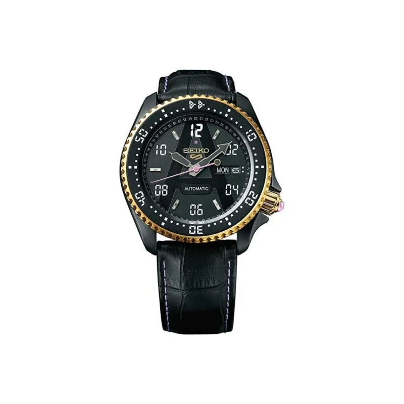 SEIKO Mechanical Movement Leather Strap Watch Unisex Black Dial-1