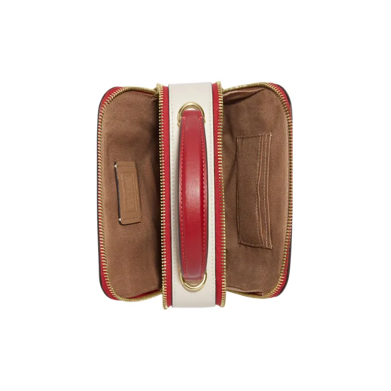 COACH BOX CROSSBODY Canvas With Leather Box Bag, Handbag, Crossbody Bag Small Size Women's Khaki & Pink-2