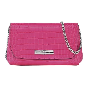LONGCHAMP Roseau Crocodile-Embossed Calfskin Shoulder Bag Crossbody Bag Women's Fuchsia