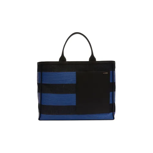 Valextra Denim With Raffia And Calfskin Tote Bag, Shopping Bag, Handbag Tubas Men's Black/Blue