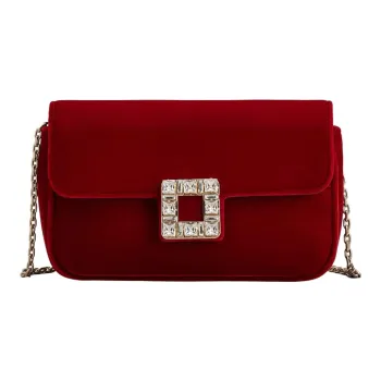 Roger Vivier Velvet One Shoulder Crossbody Clutches Women's Red