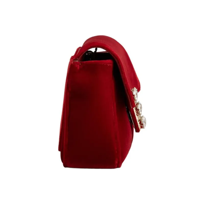 Roger Vivier Velvet One Shoulder Crossbody Clutches Women's Red-3