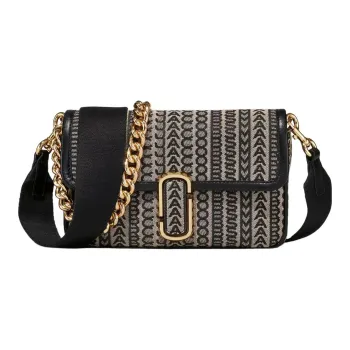 MARC JACOBS Monogram Jacquard Fabric With Leather Trim Shoulder Bag, Portable Crossbody Bag Women's Black & Brown