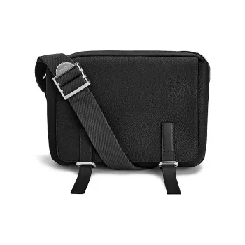 LOEWE Military Soft Grain Cow Leather Messenger Bag, Crossbody Bag, Shoulder Bag Men's Black