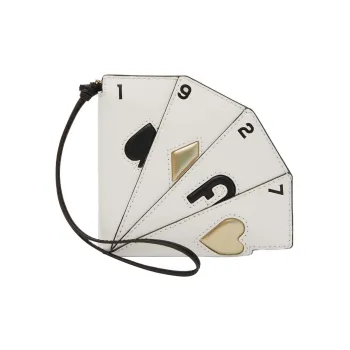 Furla Calfskin Wrist Bag Coin Purse Women's Black White Gold Multicolor