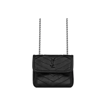 SAINT LAURENT Niki Cow Leather One Shoulder Crossbody Earphone Cases Women's Black