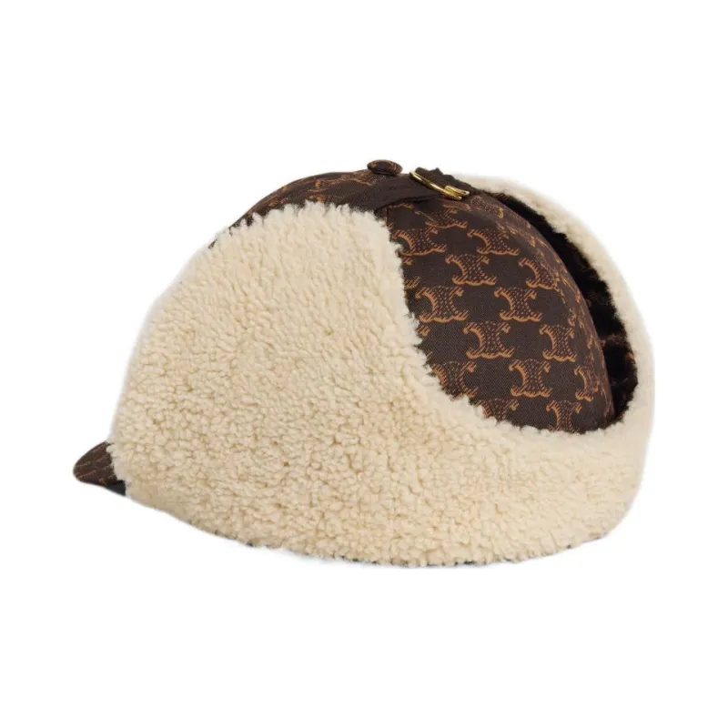 CELINE Chapka Hat With Triomphe Patch In Triomphe Monogram Cotton-3