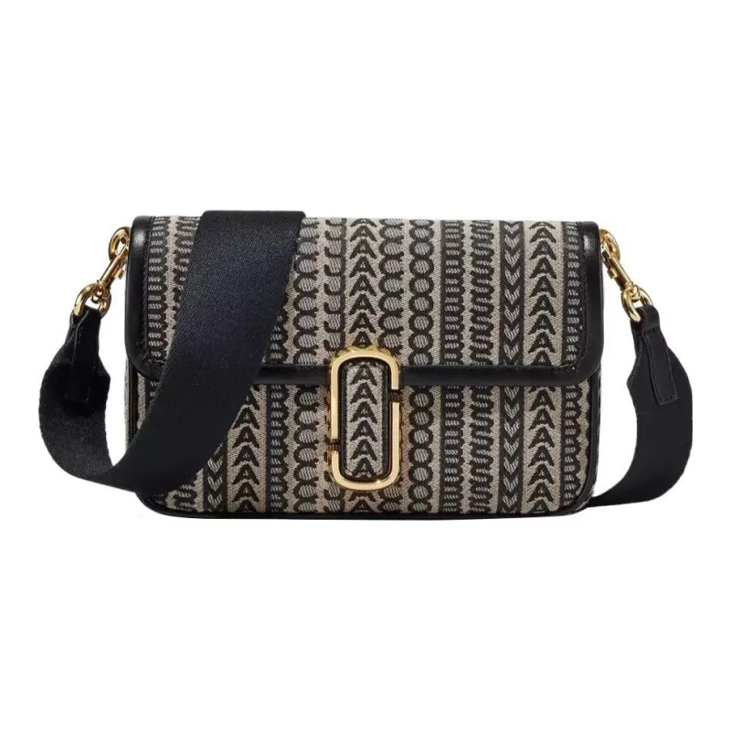MARC JACOBS Monogram Jacquard Fabric With Leather Trim Shoulder Bag, Portable Crossbody Bag Women's Black & Brown-1