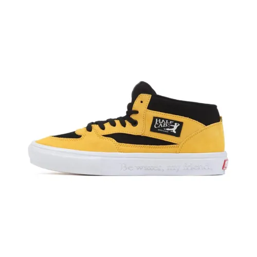 Vans Half Cab '92 Anti Slip Wear Resistant Mid Top Skateboard Shoes Unisex Brown Yellow