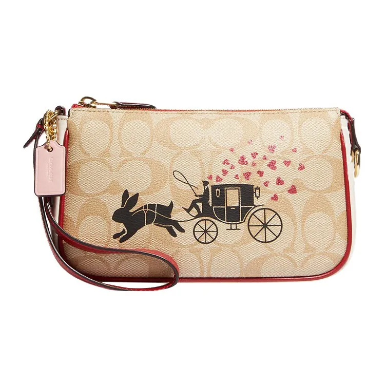 COACH Nolita Canvas With Leather Mahjong Bag Portable Clutch Small Size Women's Khaki & Pink-0
