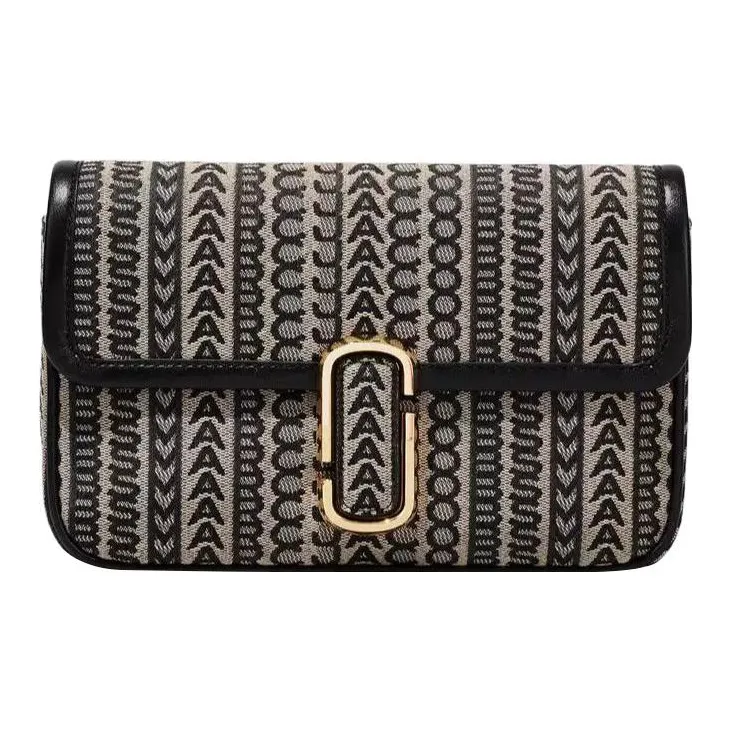 MARC JACOBS Monogram Jacquard Fabric With Leather Trim Shoulder Bag, Portable Crossbody Bag Women's Black & Brown-2