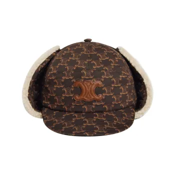 CELINE Chapka Hat With Triomphe Patch In Triomphe Monogram Cotton