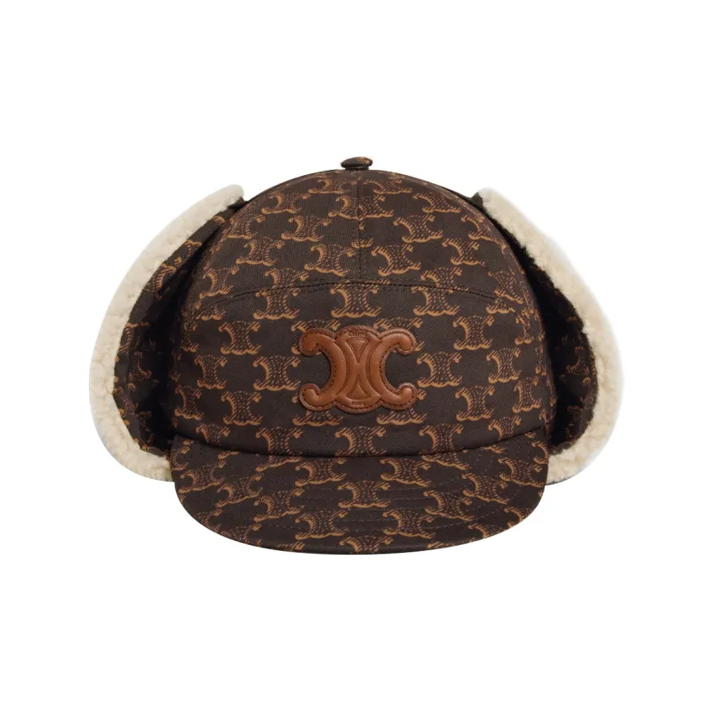 CELINE Chapka Hat With Triomphe Patch In Triomphe Monogram Cotton-0