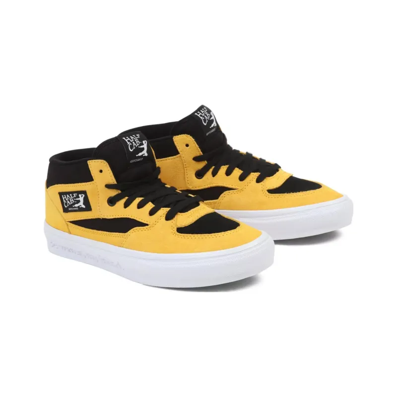 Vans Half Cab '92 Anti Slip Wear Resistant Mid Top Skateboard Shoes Unisex Brown Yellow-2