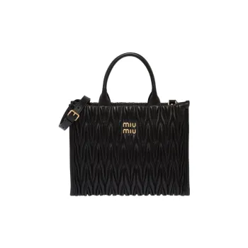 MIU MIU Matelassé Leather Patchwork With Sheepskin Tote Bag Shopping Bag Handbag Women's Black