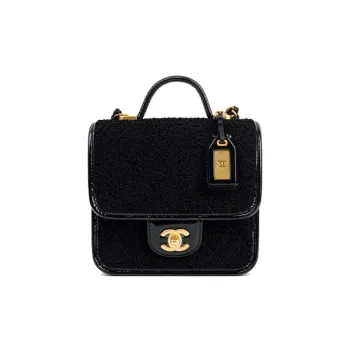 CHANEL Twill Velvet With Gold Metal Lipstick Bag Handbag Shoulder Bag Crossbody Bag Small Size Women's Black