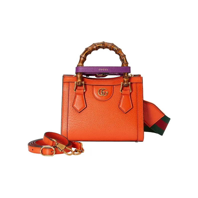 GUCCI Diana Leather Tote Bag Shopping Bag Shoulder Bag Handbag Mini Women's Orange-2