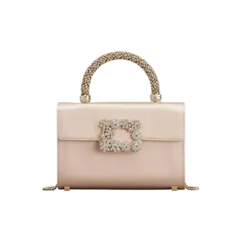 Roger Vivier Flower Strass Silk Satin Shoulder Bag Crossbody Bag Handbag Mini Women's Beige