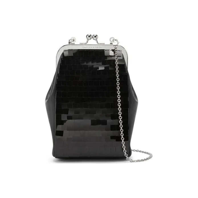 CHARLES&KEITH Synthetic Leather Small Ck Bag Shoulder Bag Crossbody Bag Small Size Women's Black/Red Red-0