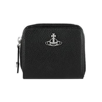 Vivienne Westwood Grain Texture Leather Wallet Medium Size Women's Black