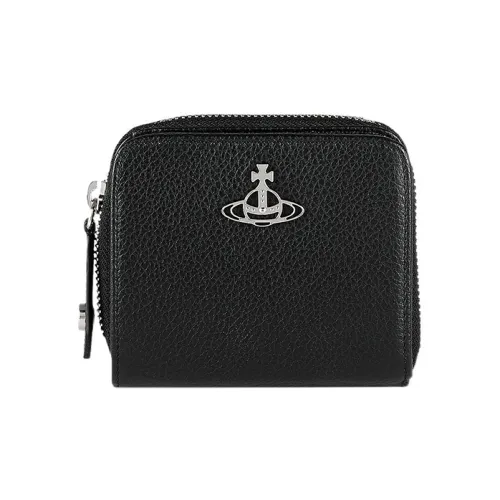 Vivienne Westwood Grain Texture Leather Wallet Medium Size Women's Black