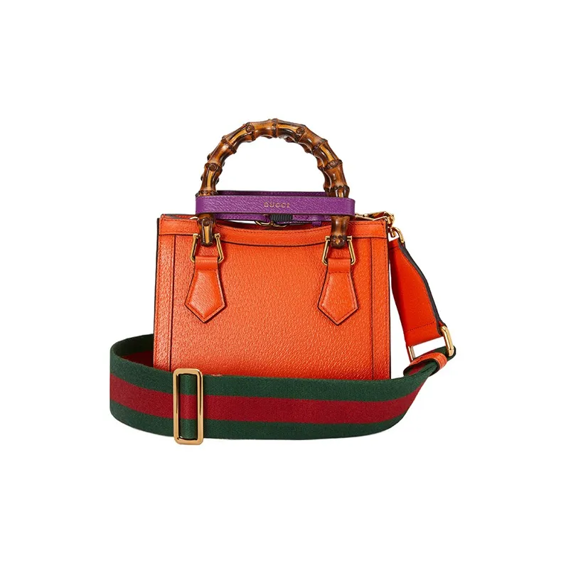 GUCCI Diana Leather Tote Bag Shopping Bag Shoulder Bag Handbag Mini Women's Orange-5