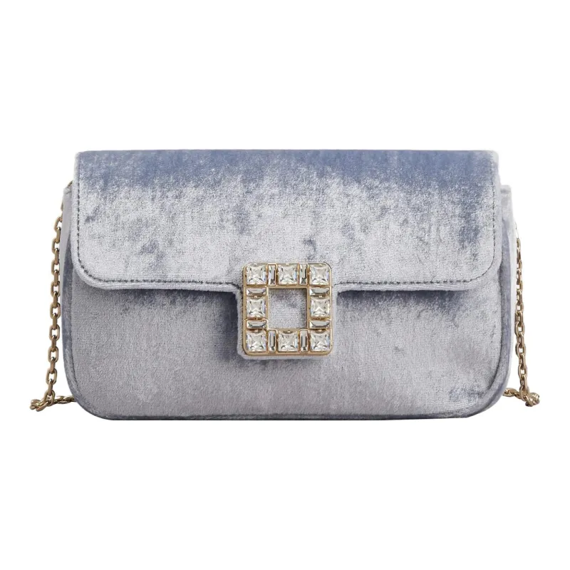 Roger Vivier Velvet One Shoulder Crossbody Clutches Regular Women's Light Blue-0