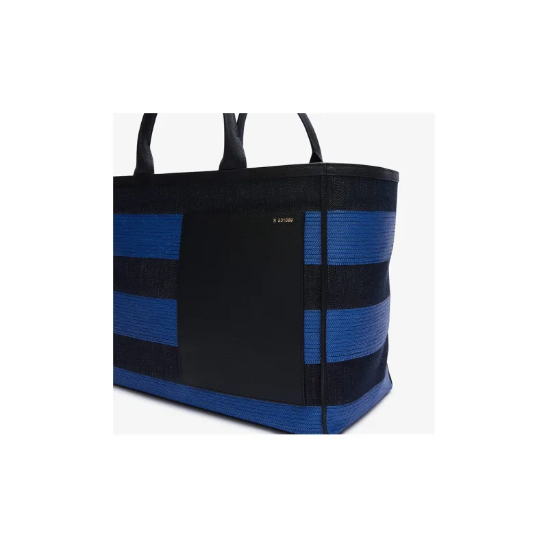 Valextra Denim With Raffia And Calfskin Tote Bag, Shopping Bag, Handbag Tubas Men's Black/Blue-2