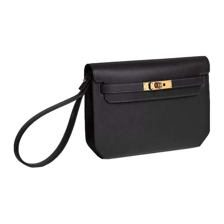 HERMES Kelly Depeches Evergrain Calfskin Clutch Regular Men's Noir Black-1