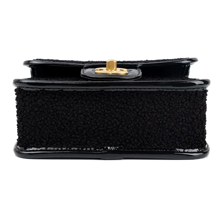 CHANEL Twill Soft Woolen With Gold Metal Flap Bag Handbag, Shoulder Bag, Crossbody Bag Trumpets Women's Black-3