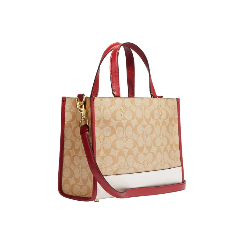 COACH Dempsey Cow Leather Tote Bag, Shopping Bag, Shoulder Bag, Crossbody Bag, Handbag Tubas Women's Khaki & Pink-1