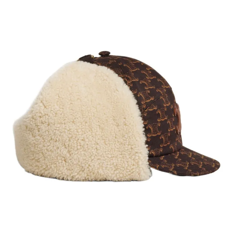 CELINE Chapka Hat With Triomphe Patch In Triomphe Monogram Cotton-2